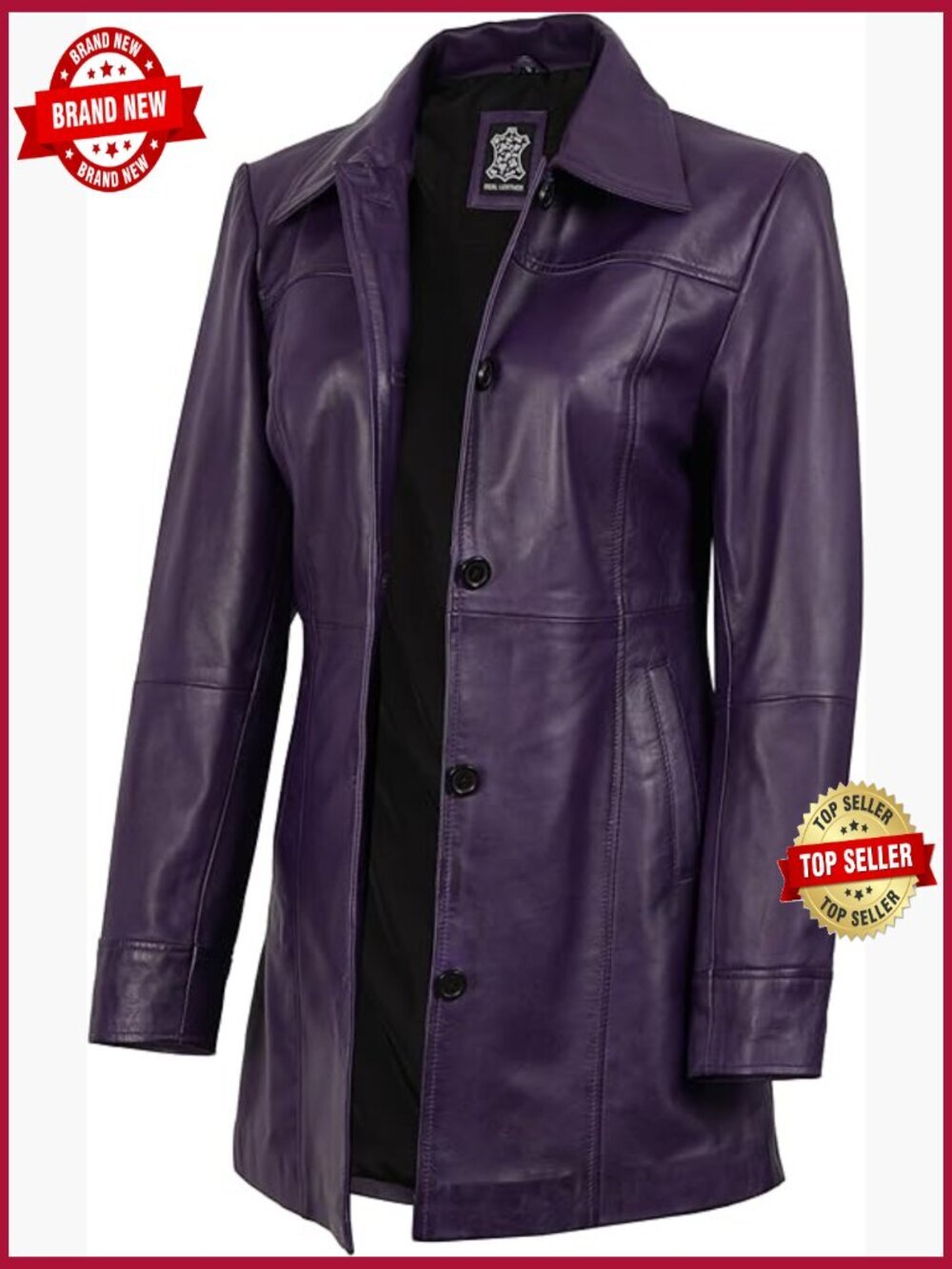 Real Lambskin Leather Car Coat Long Women's Button Closure